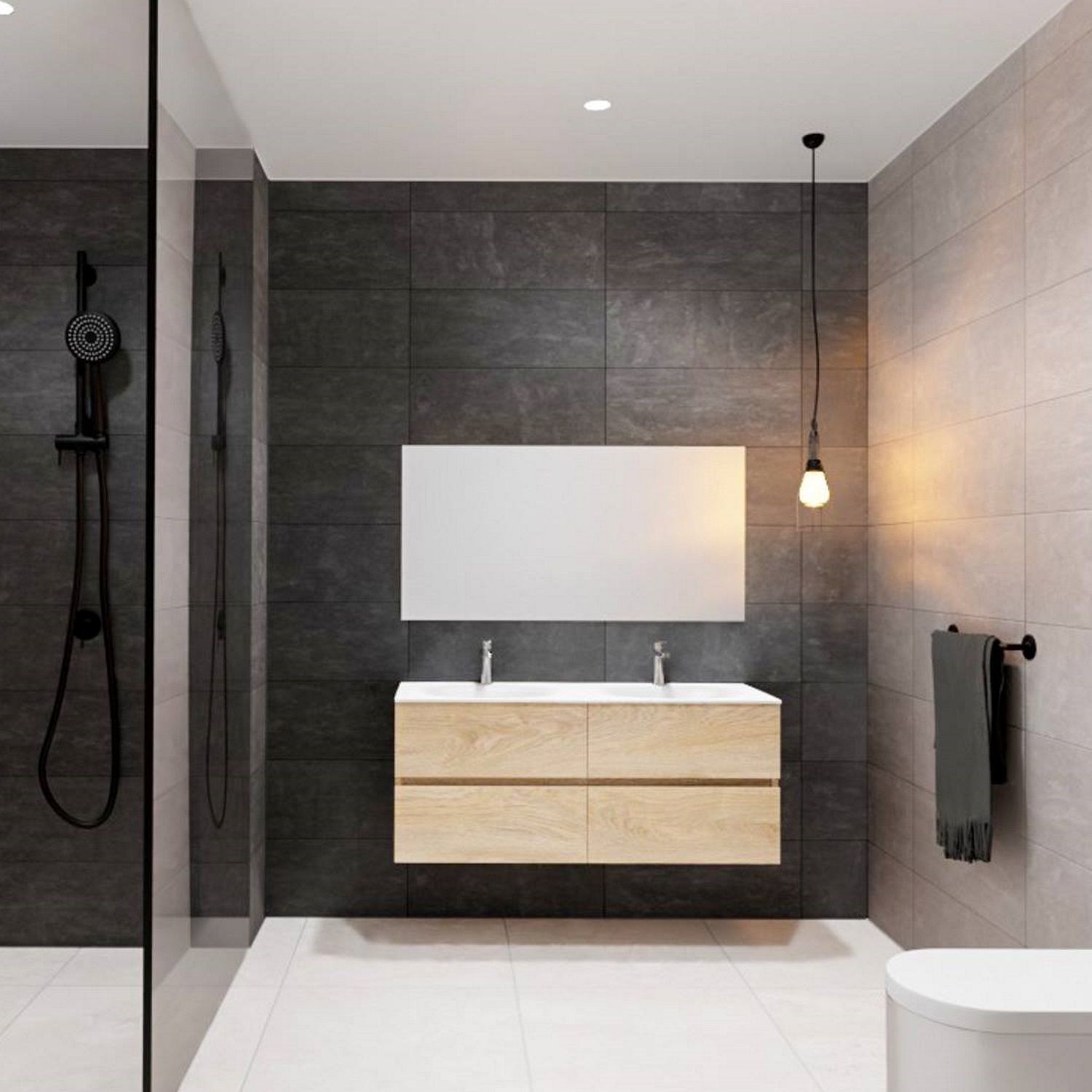 Badkamermeubel Solid Surface BWS Stockholm 120x46 cm Links Wood Washed Oak (met 1 kraangat)