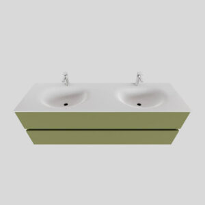Badkamermeubel Solid Surface BWS Stockholm 150x46 cm Dubbel Mat Groen (met 2 kraangaten)
