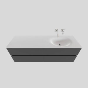 Badkamermeubel Solid Surface BWS Stockholm 150x46 cm Rechts Mat Antraciet 4 Laden (zonder kraangaten)