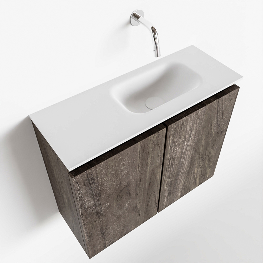MONDIAZ TURE 60cm toiletmeubel dark brown. EDEN wastafel talc rechts geen kraangat