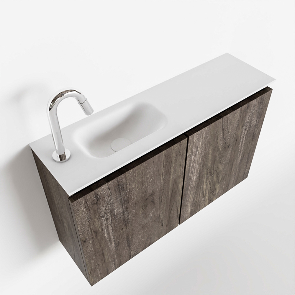 MONDIAZ TURE 80cm toiletmeubel dark brown. EDEN wastafel talc links 1 kraangat