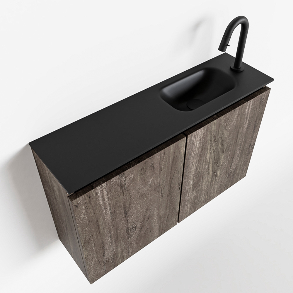 MONDIAZ TURE 80cm toiletmeubel dark brown. EDEN wastafel urban rechts 1 kraangat