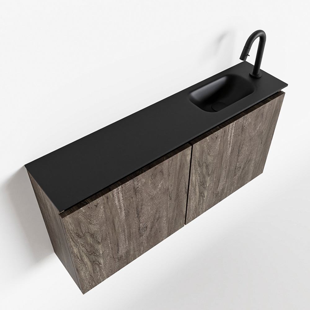 MONDIAZ TURE 100cm toiletmeubel dark brown. EDEN wastafel urban rechts 1 kraangat