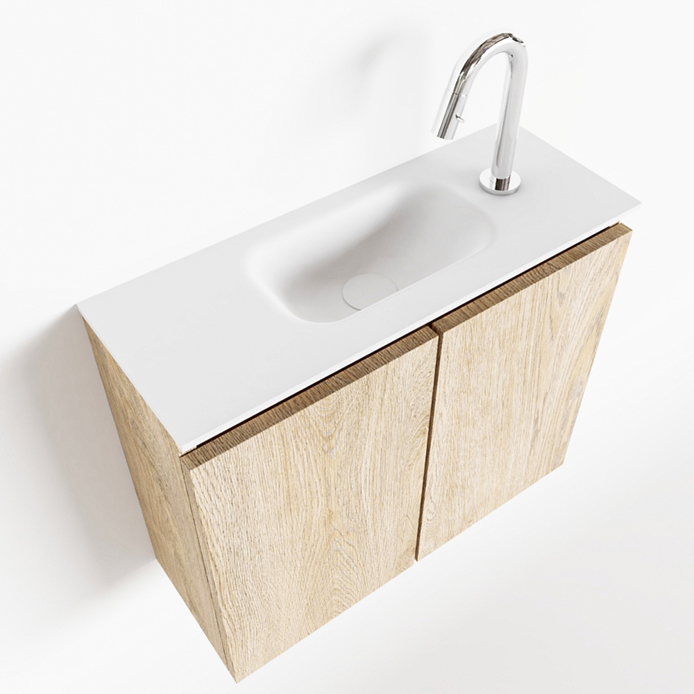MONDIAZ TURE 60cm toiletmeubel washed oak. EDEN wastafel talc midden 1 kraangat