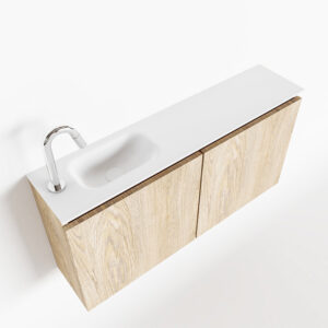 MONDIAZ TURE 100cm toiletmeubel washed oak. EDEN wastafel talc links 1 kraangat