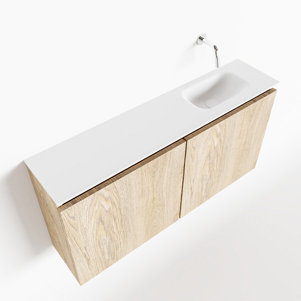 MONDIAZ TURE 100cm toiletmeubel washed oak. EDEN wastafel talc rechts geen kraangat