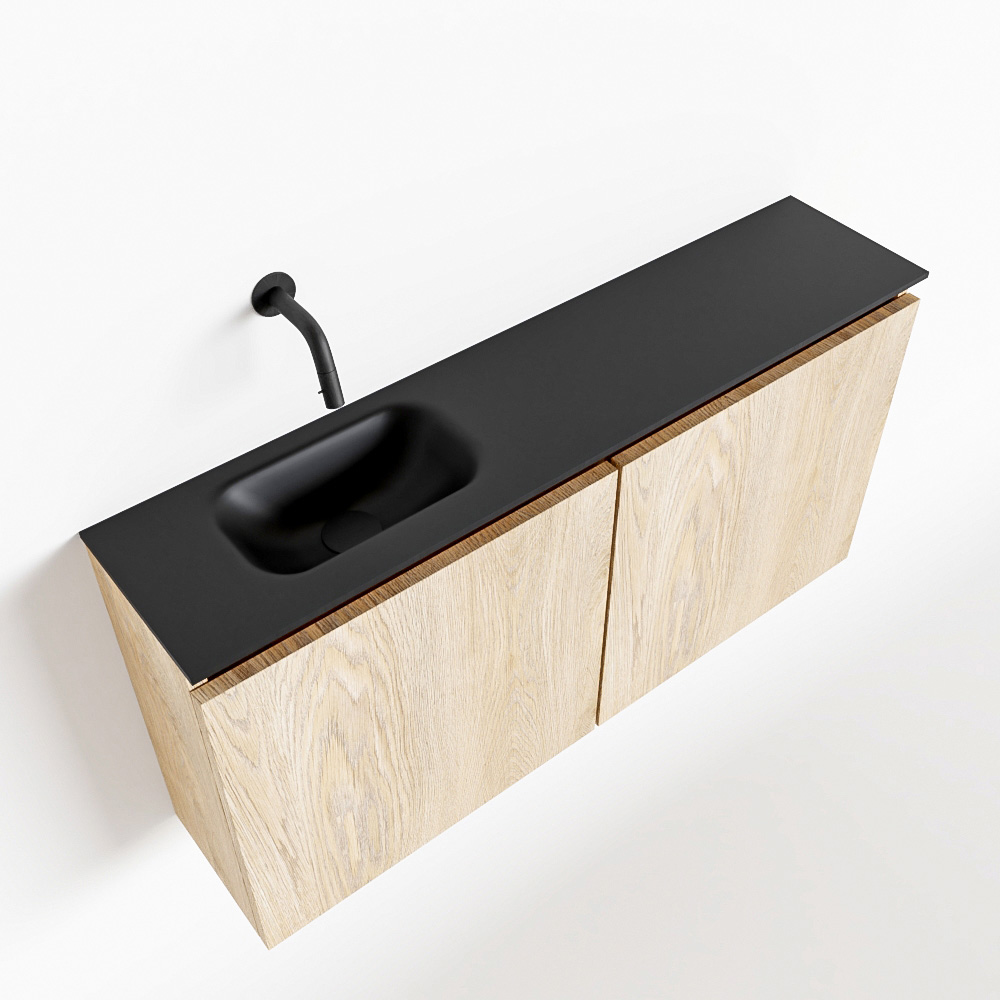 MONDIAZ TURE 100cm toiletmeubel washed oak. EDEN wastafel urban links geen kraangat