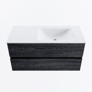 MONDIAZ VICA 100cm badmeubel onderkast Antracite 2 lades. Wastafel CLOUD rechts 1 kraangat, kleur Talc.