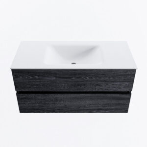 MONDIAZ VICA 100cm badmeubel onderkast Antracite 2 lades. Wastafel CLOUD midden zonder kraangat, kleur Talc.