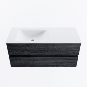 MONDIAZ VICA 110cm badmeubel onderkast Antracite 2 lades. Wastafel CLOUD links 1 kraangat, kleur Talc.
