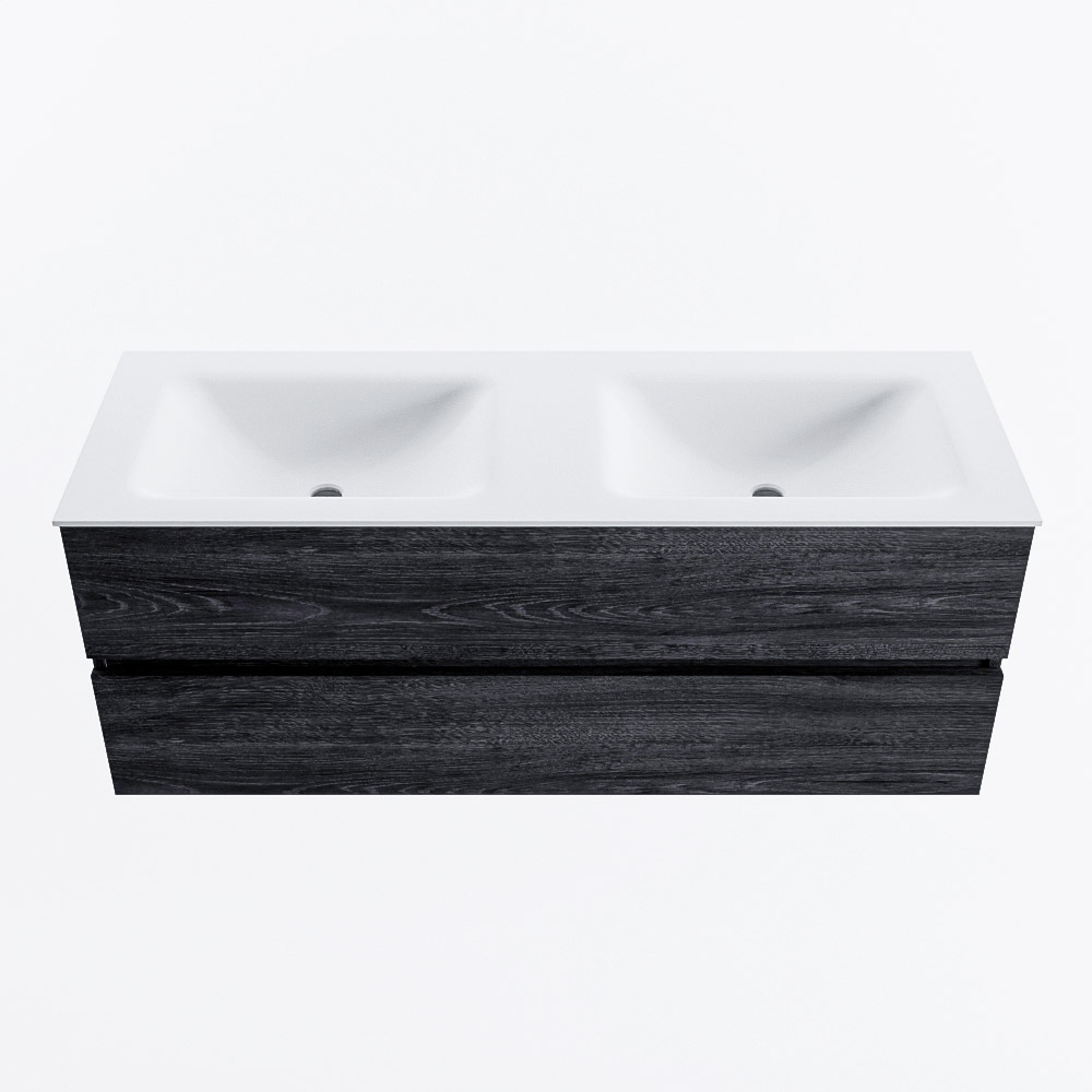 MONDIAZ VICA 130cm badmeubel onderkast Antracite 2 lades. Wastafel CLOUD dubbel 2 kraangaten, kleur Talc.