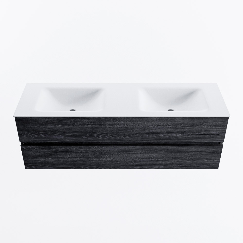 MONDIAZ VICA 150cm badmeubel onderkast Antracite 2 lades. Wastafel CLOUD dubbel 2 kraangaten, kleur Talc.