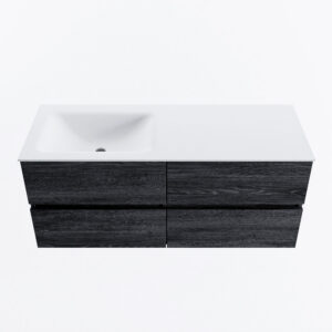 MONDIAZ VICA 120cm badmeubel onderkast Antracite 4 lades. Wastafel CLOUD links 1 kraangat, kleur Talc.