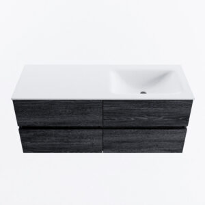 MONDIAZ VICA 120cm badmeubel onderkast Antracite 4 lades. Wastafel CLOUD rechts 1 kraangat, kleur Talc.