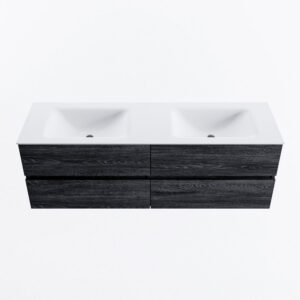 MONDIAZ VICA 150cm badmeubel onderkast Antracite 4 lades. Wastafel CLOUD dubbel 2 kraangaten, kleur Talc.