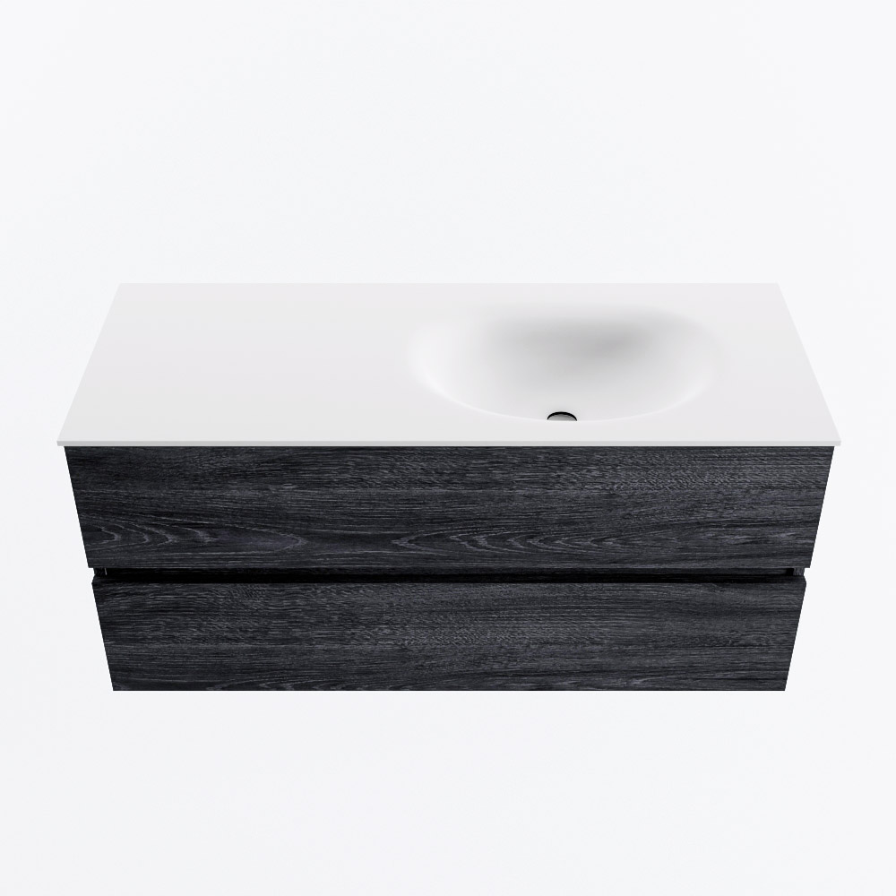 MONDIAZ VICA 110cm badmeubel onderkast Antracite 2 lades. Wastafel MOON rechts zonder kraangat, kleur Talc.