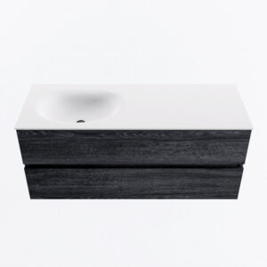 MONDIAZ VICA 120cm badmeubel onderkast Antracite 2 lades. Wastafel MOON links 1 kraangat, kleur Talc.