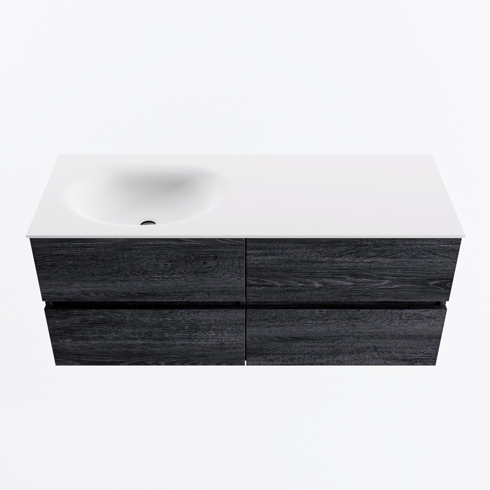 MONDIAZ VICA 120cm badmeubel onderkast Antracite 4 lades. Wastafel MOON links zonder kraangat, kleur Talc.