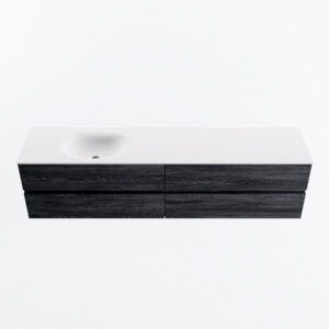 MONDIAZ VICA 200cm badmeubel onderkast Antracite 4 lades. Wastafel MOON links zonder kraangat, kleur Talc.