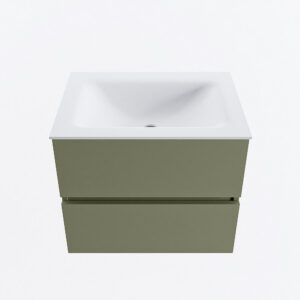 MONDIAZ VICA 60cm badmeubel onderkast Army 2 lades. Wastafel CLOUD midden 1 kraangat, kleur Talc.