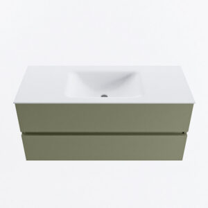 MONDIAZ VICA 110cm badmeubel onderkast Army 2 lades. Wastafel CLOUD midden zonder kraangat, kleur Talc.