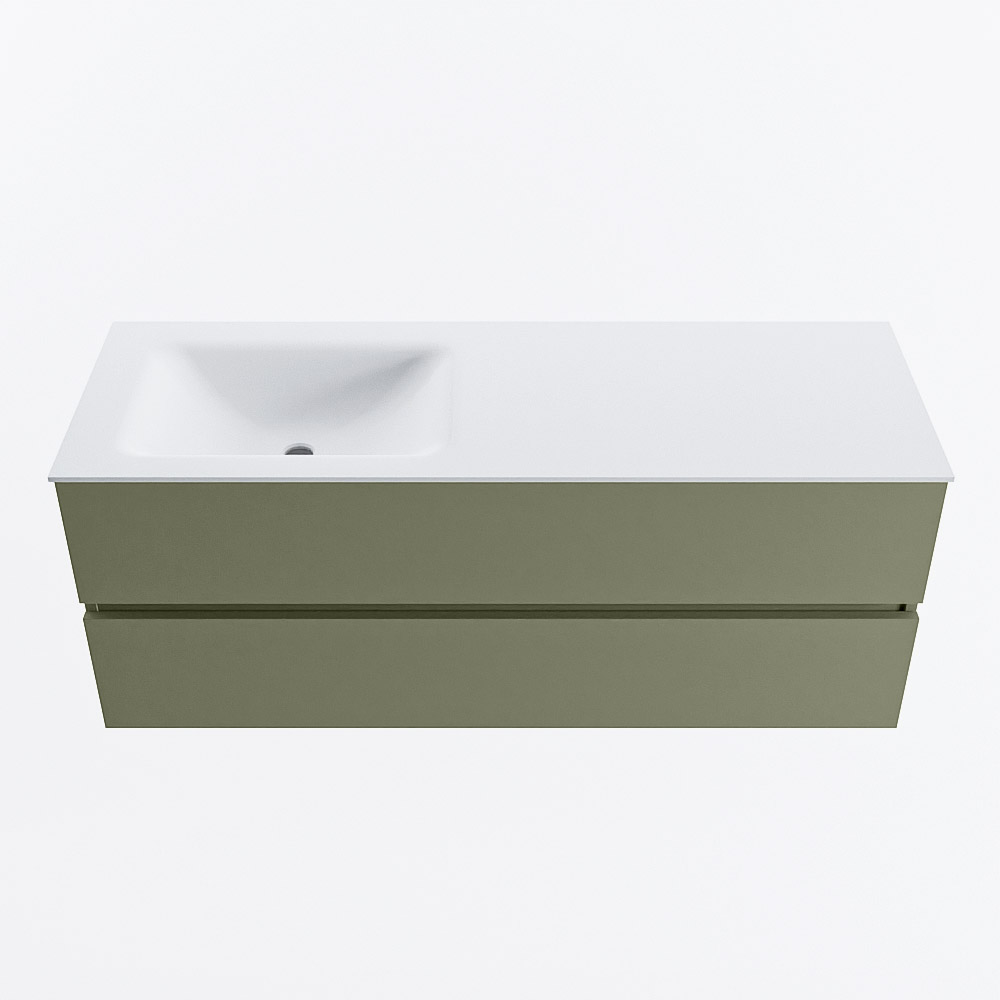 MONDIAZ VICA 130cm badmeubel onderkast Army 2 lades. Wastafel CLOUD links 1 kraangat, kleur Talc.