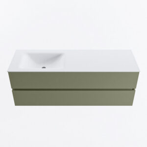 MONDIAZ VICA 140cm badmeubel onderkast Army 2 lades. Wastafel CLOUD links zonder kraangat, kleur Talc.