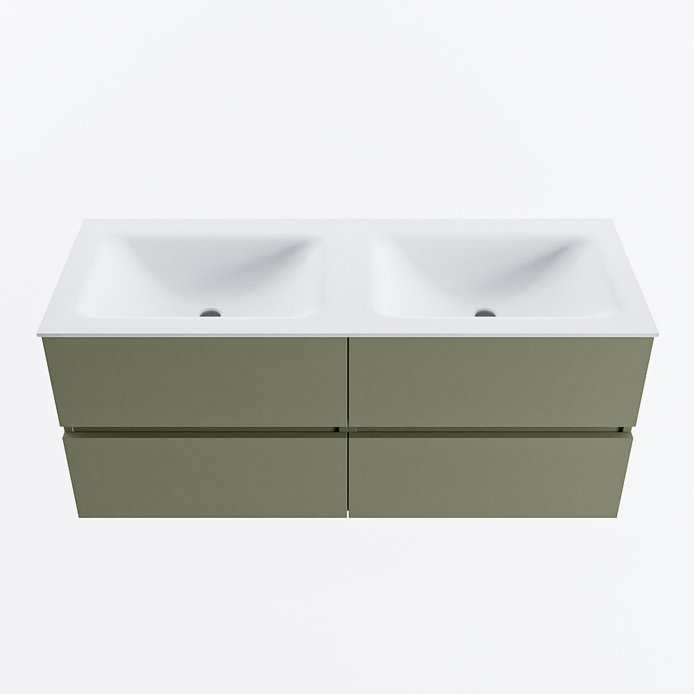 MONDIAZ VICA 120cm badmeubel onderkast Army 4 lades. Wastafel CLOUD dubbel 2 kraangaten, kleur Talc.