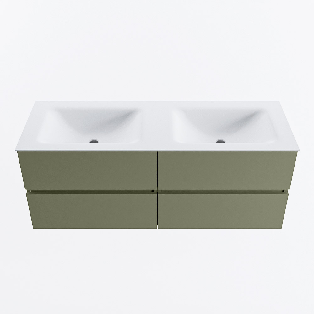 MONDIAZ VICA 130cm badmeubel onderkast Army 4 lades. Wastafel CLOUD dubbel 2 kraangaten, kleur Talc.