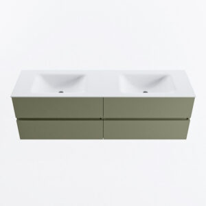 MONDIAZ VICA 160cm badmeubel onderkast Army 4 lades. Wastafel CLOUD dubbel 2 kraangaten, kleur Talc.