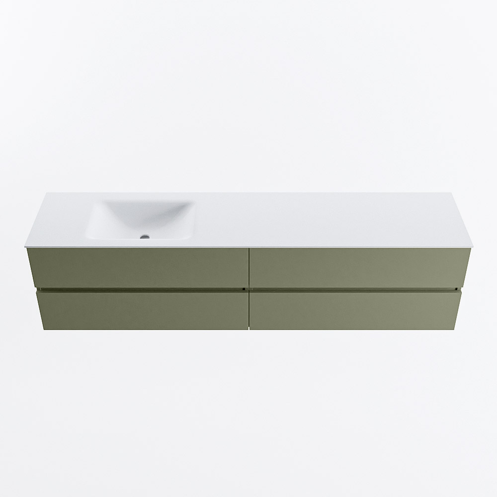 MONDIAZ VICA 200cm badmeubel onderkast Army 4 lades. Wastafel CLOUD links zonder kraangat, kleur Talc.