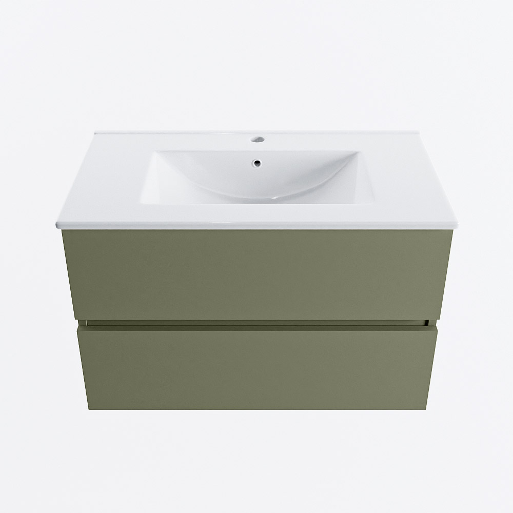 MONDIAZ VICA 80cm badmeubel onderkast Army 2 lades. Wastafel DENIA midden 1 kraangat, kleur Glanzend Wit.