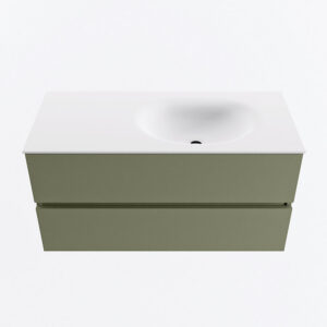 MONDIAZ VICA 100cm badmeubel onderkast Army 2 lades. Wastafel MOON rechts zonder kraangat, kleur Talc.