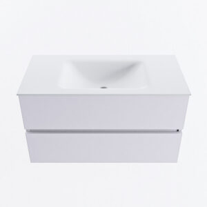 MONDIAZ VICA 90cm badmeubel onderkast Cale 2 lades. Wastafel CLOUD midden zonder kraangat, kleur Talc.