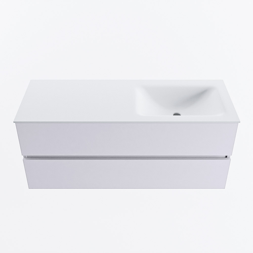 MONDIAZ VICA 120cm badmeubel onderkast Cale 2 lades. Wastafel CLOUD rechts 1 kraangat, kleur Talc.