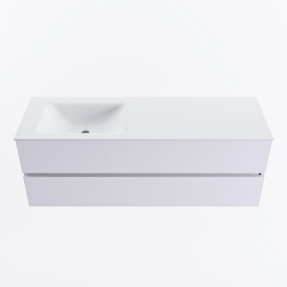 MONDIAZ VICA 140cm badmeubel onderkast Cale 2 lades. Wastafel CLOUD links 1 kraangat, kleur Talc.