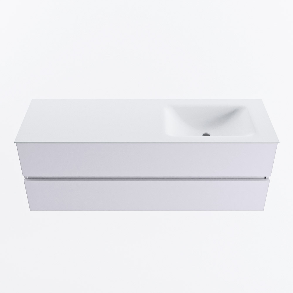 MONDIAZ VICA 140cm badmeubel onderkast Cale 2 lades. Wastafel CLOUD rechts zonder kraangat, kleur Talc.