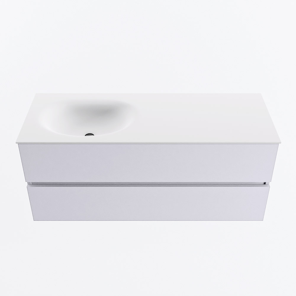 MONDIAZ VICA 120cm badmeubel onderkast Cale 2 lades. Wastafel MOON links 1 kraangat, kleur Talc.