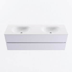 MONDIAZ VICA 150cm badmeubel onderkast Cale 2 lades. Wastafel MOON dubbel zonder kraangat, kleur Talc.