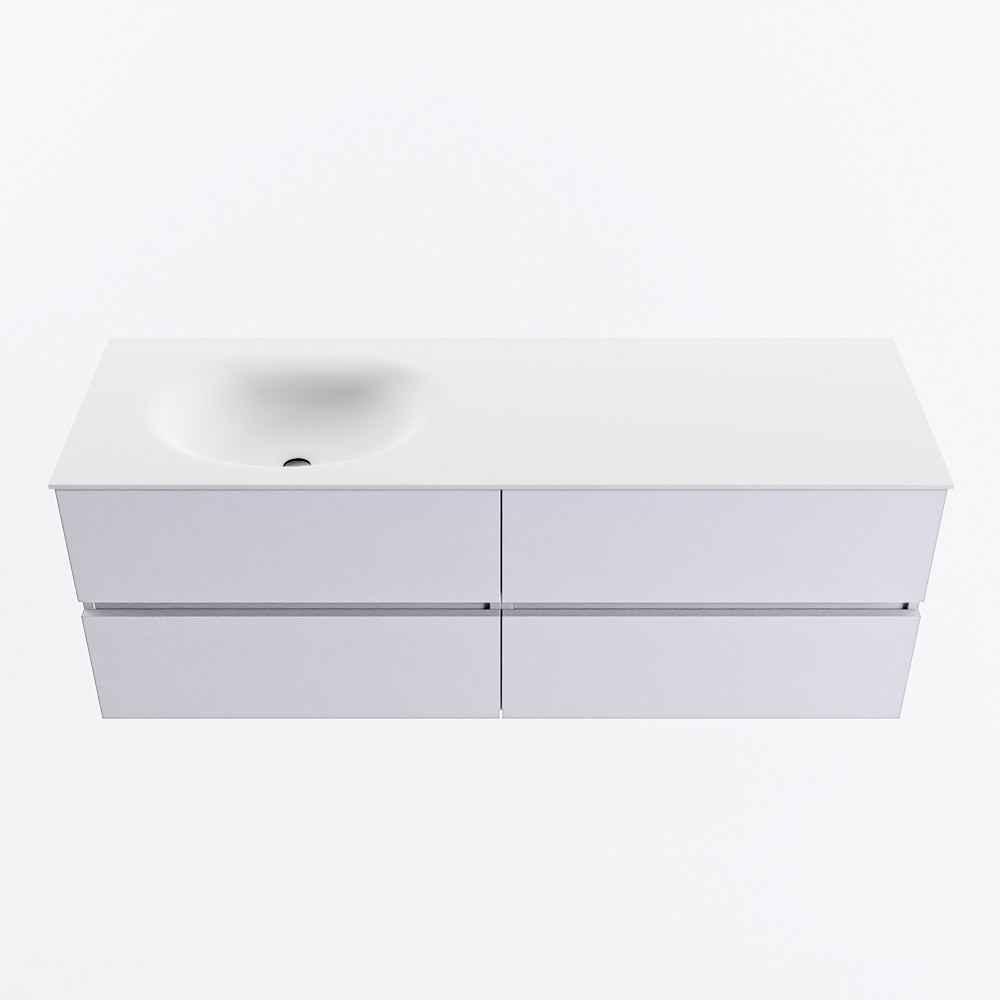 MONDIAZ VICA 140cm badmeubel onderkast Cale 4 lades. Wastafel MOON links 1 kraangat, kleur Talc.
