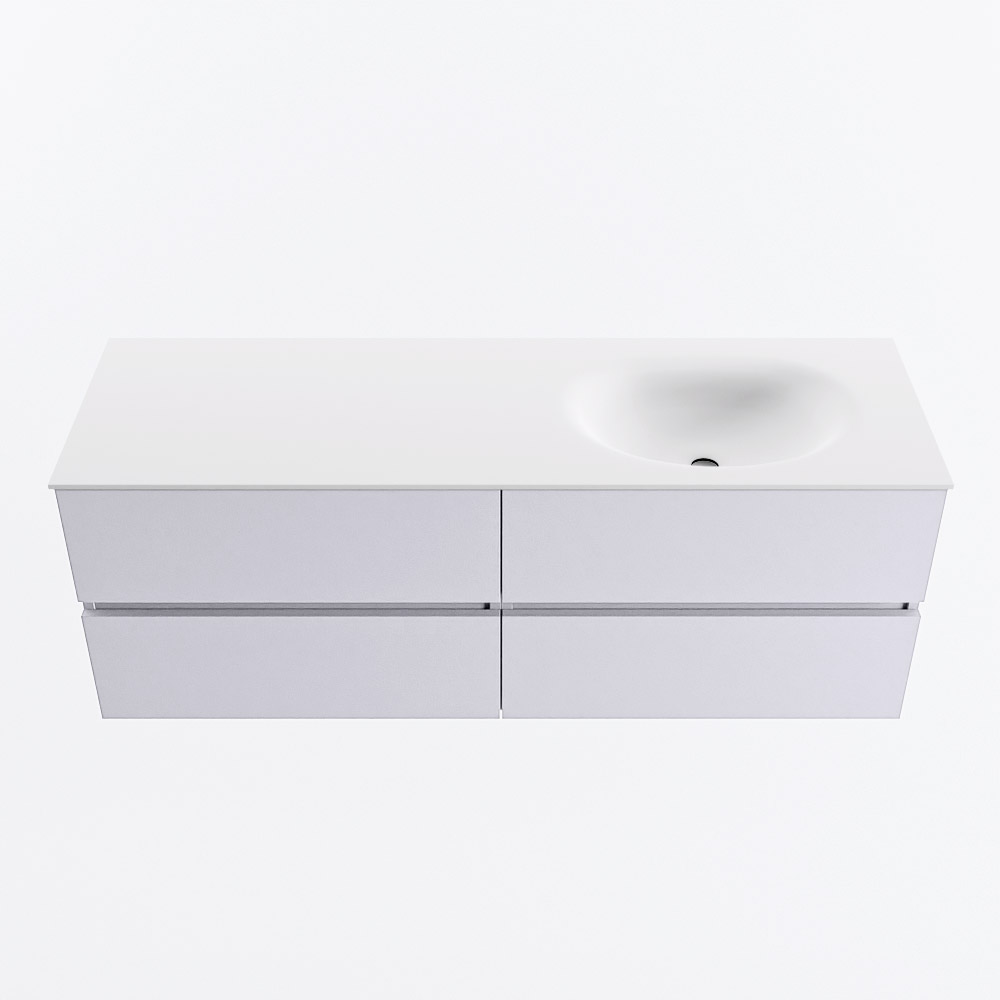 MONDIAZ VICA 140cm badmeubel onderkast Cale 4 lades. Wastafel MOON rechts zonder kraangat, kleur Talc.