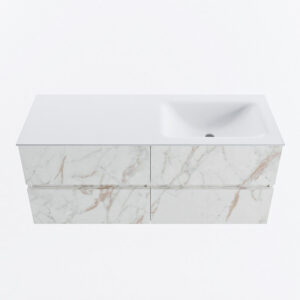 MONDIAZ VICA 120cm badmeubel onderkast Carrara 4 lades. Wastafel CLOUD rechts 1 kraangat, kleur Talc.