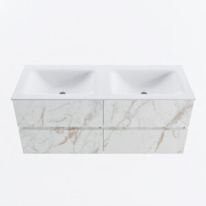MONDIAZ VICA 120cm badmeubel onderkast Carrara 4 lades. Wastafel CLOUD dubbel 2 kraangaten, kleur Talc.
