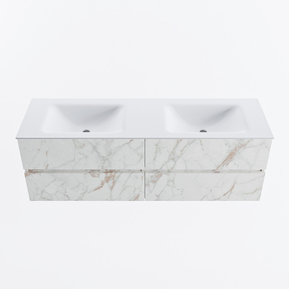 MONDIAZ VICA 150cm badmeubel onderkast Carrara 4 lades. Wastafel CLOUD dubbel 2 kraangaten, kleur Talc.