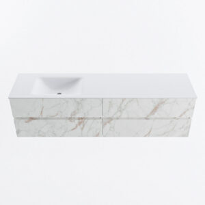 MONDIAZ VICA 180cm badmeubel onderkast Carrara 4 lades. Wastafel CLOUD links zonder kraangat, kleur Talc.