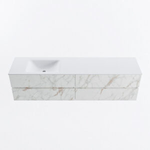 MONDIAZ VICA 190cm badmeubel onderkast Carrara 4 lades. Wastafel CLOUD links 1 kraangat, kleur Talc.