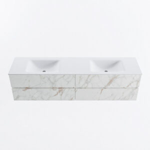 MONDIAZ VICA 190cm badmeubel onderkast Carrara 4 lades. Wastafel CLOUD dubbel zonder kraangat, kleur Talc.
