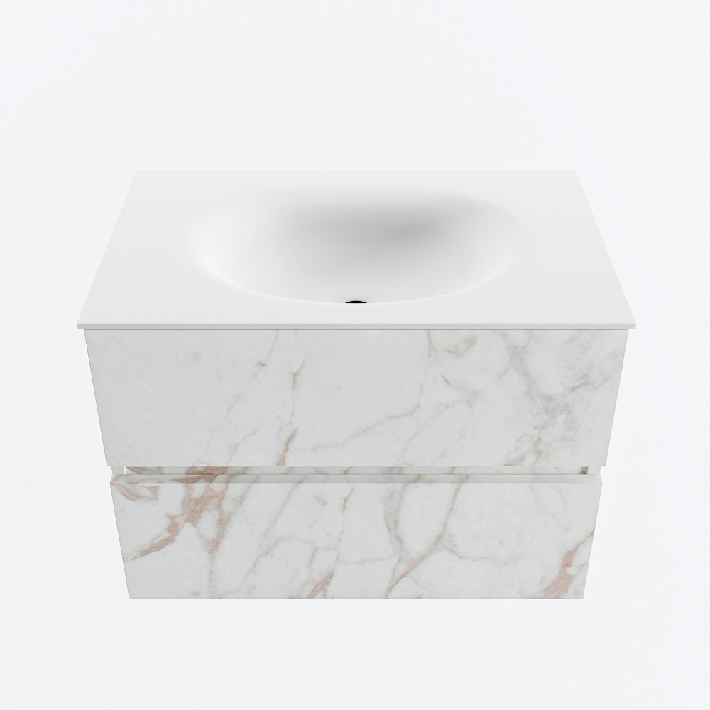 MONDIAZ VICA 70cm badmeubel onderkast Carrara 2 lades. Wastafel MOON midden zonder kraangat, kleur Talc.