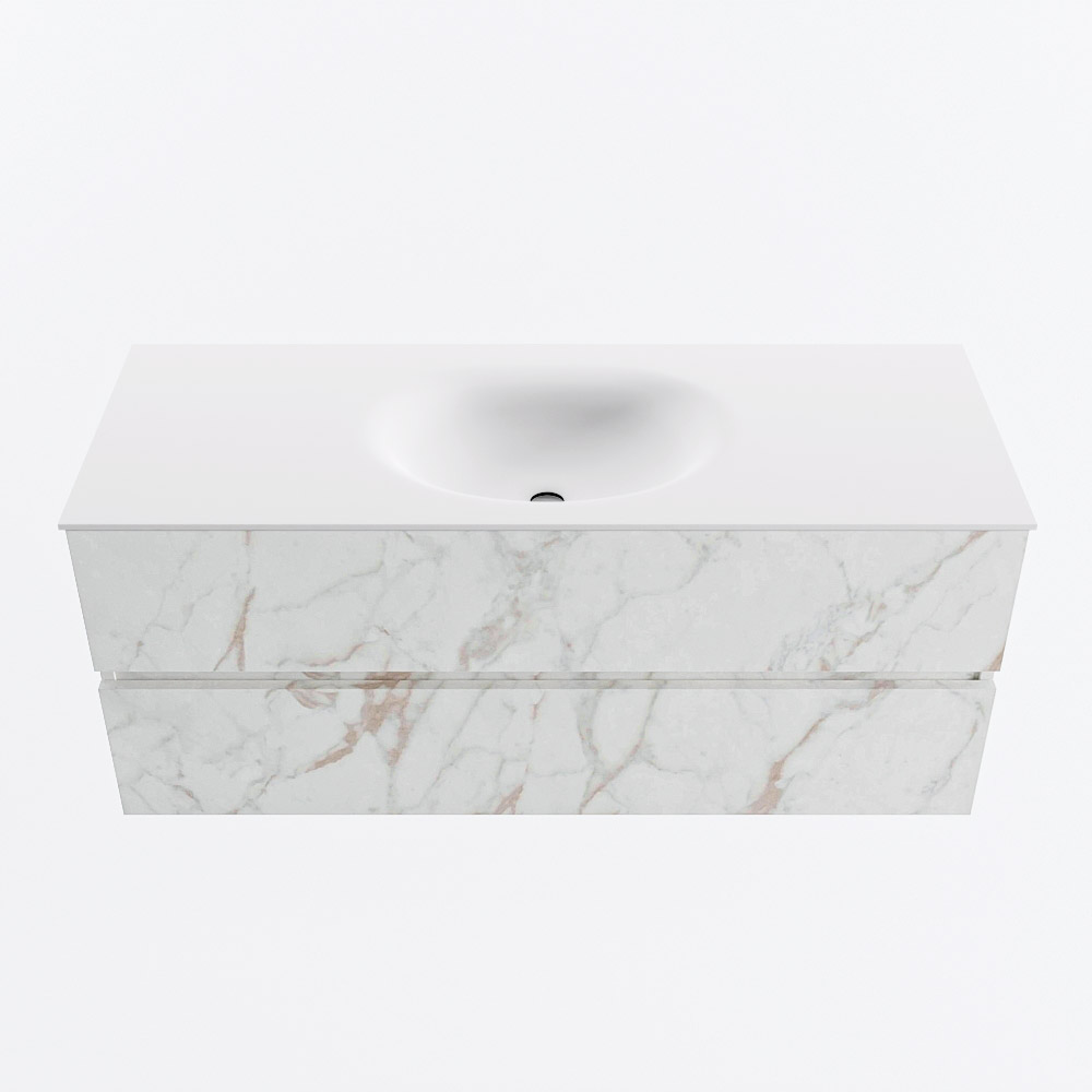 MONDIAZ VICA 120cm badmeubel onderkast Carrara 2 lades. Wastafel MOON midden 1 kraangat, kleur Talc.