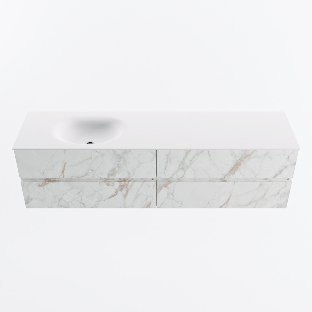 MONDIAZ VICA 180cm badmeubel onderkast Carrara 4 lades. Wastafel MOON links zonder kraangat, kleur Talc.